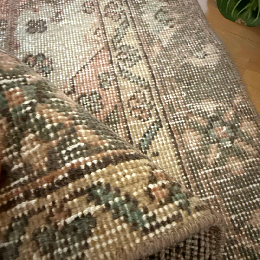 50×119パッチワーク　淡いサーモン×グレージュ　トルコヴィンテージラグ