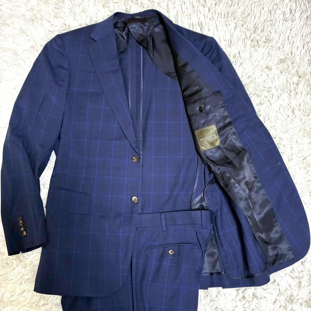 XL相当/美品⭐️マッキントッシュロンドン　スーツ　チェック　モヘヤ　ネイビー