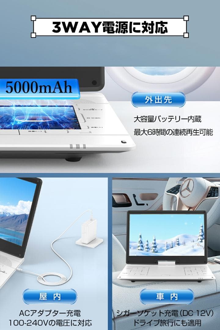 ポータブルDVDプレーヤー 17.9型 15.6インチ 回転式モニター 車載可