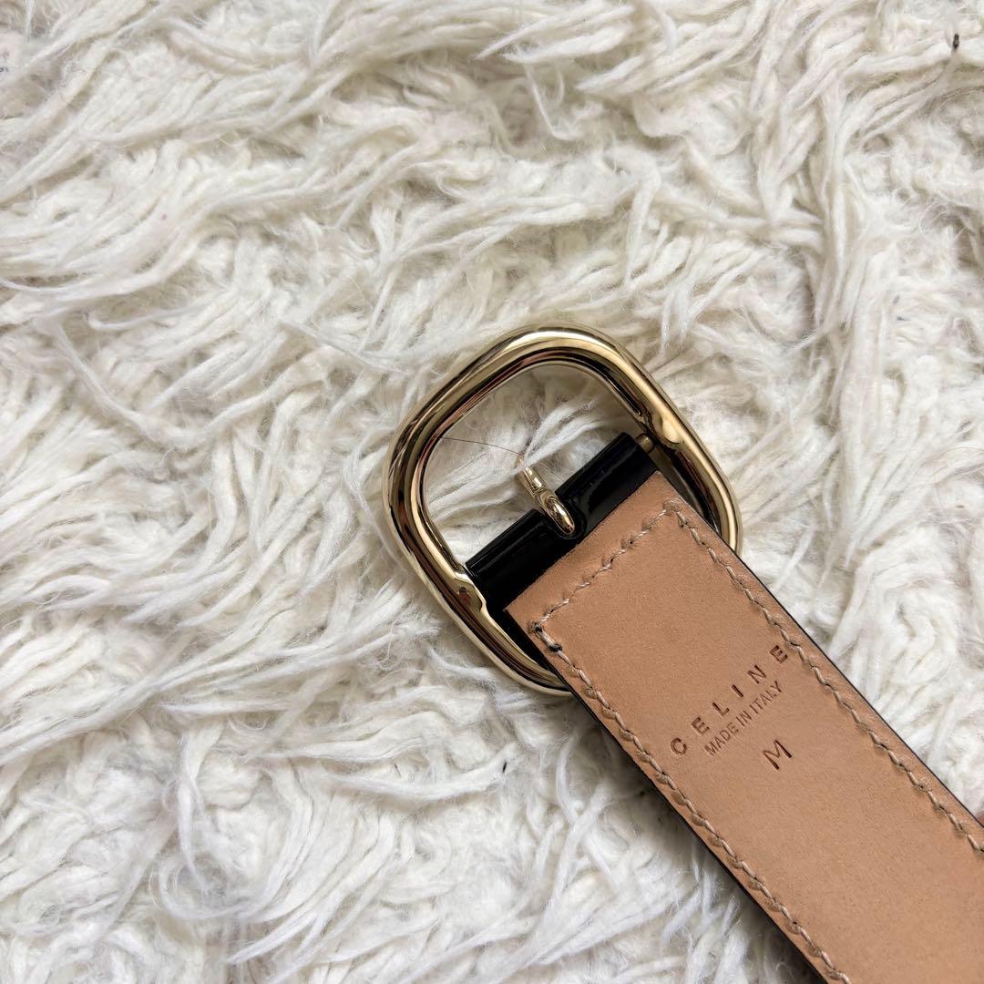 美品　セリーヌ ヴィンテージ　エナメル　ブラック チェーン ベルト レディース