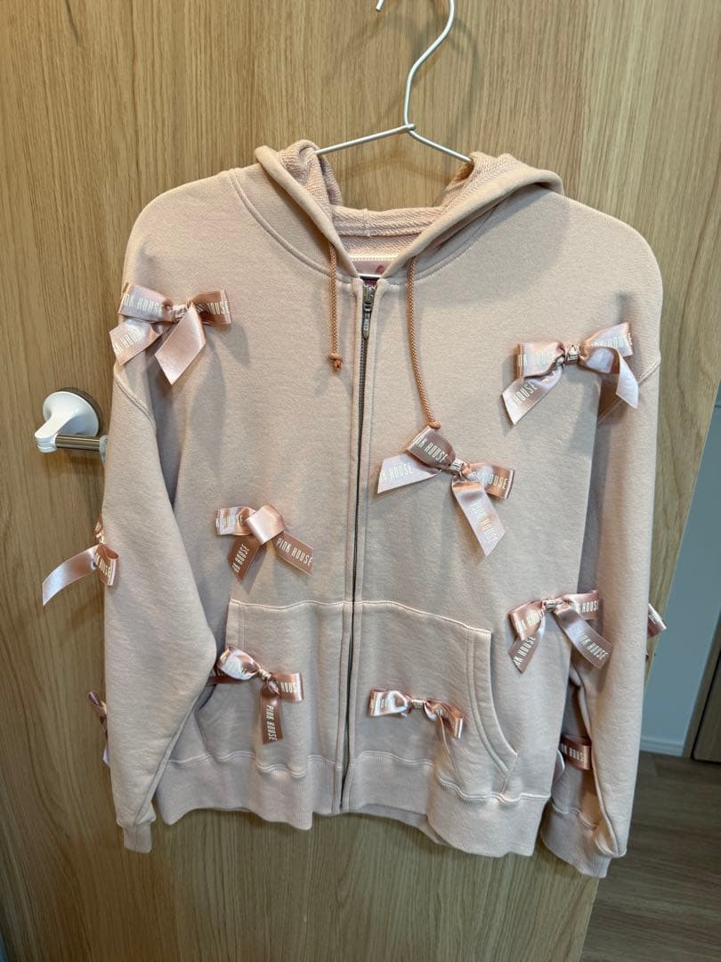 【日本製】ピンクハウス ジップ パーカー リボン ロゴ 古着 レディース レトロ