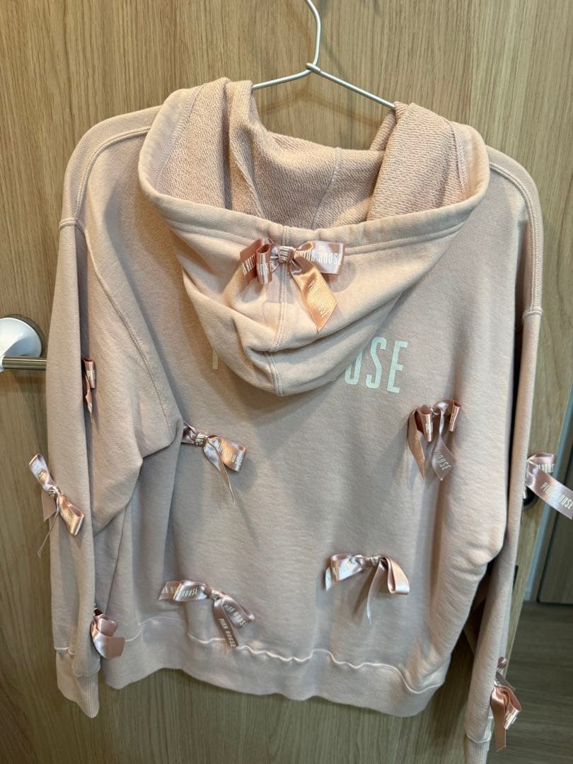 【日本製】ピンクハウス ジップ パーカー リボン ロゴ 古着 レディース レトロ