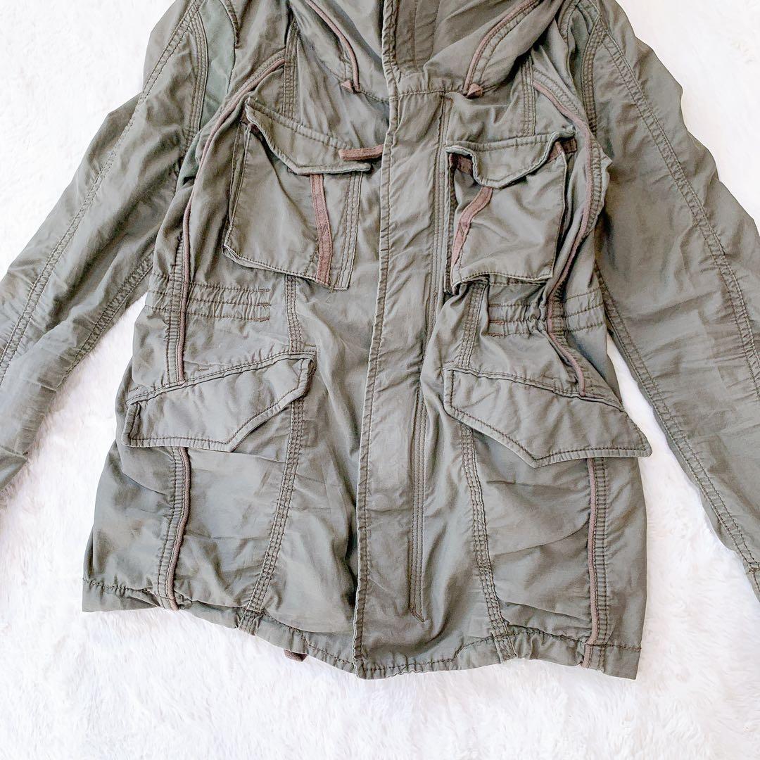 ゴア カーキミリタリージャケット フード収納 綿100% アウター 羽織 メンズ