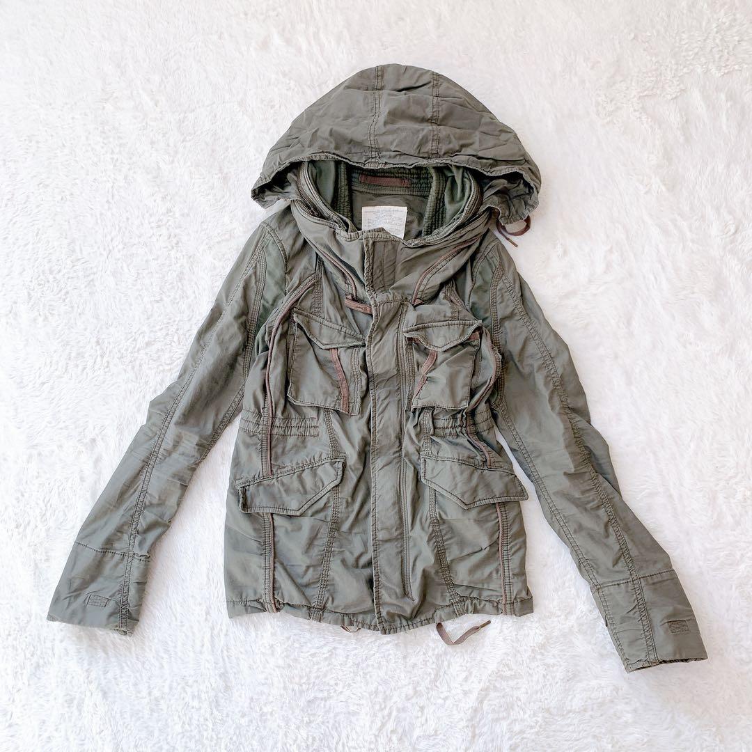 ゴア カーキミリタリージャケット フード収納 綿100% アウター 羽織 メンズ