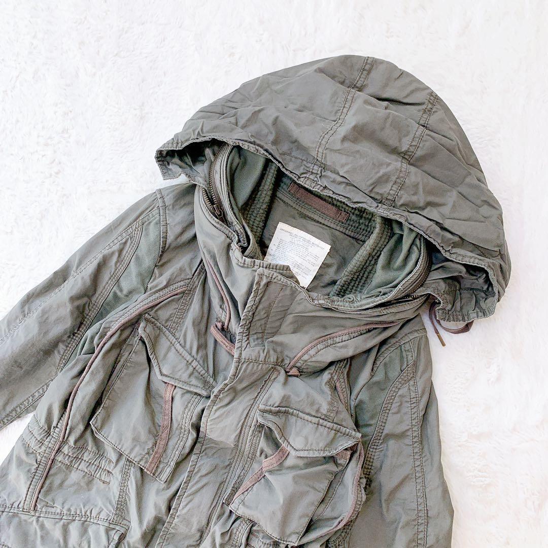 ゴア カーキミリタリージャケット フード収納 綿100% アウター 羽織 メンズ
