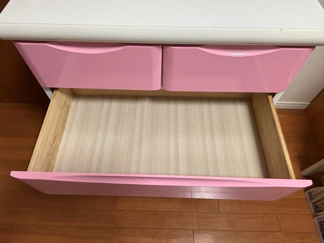 木製チェスト　タンス　5段　ピンク