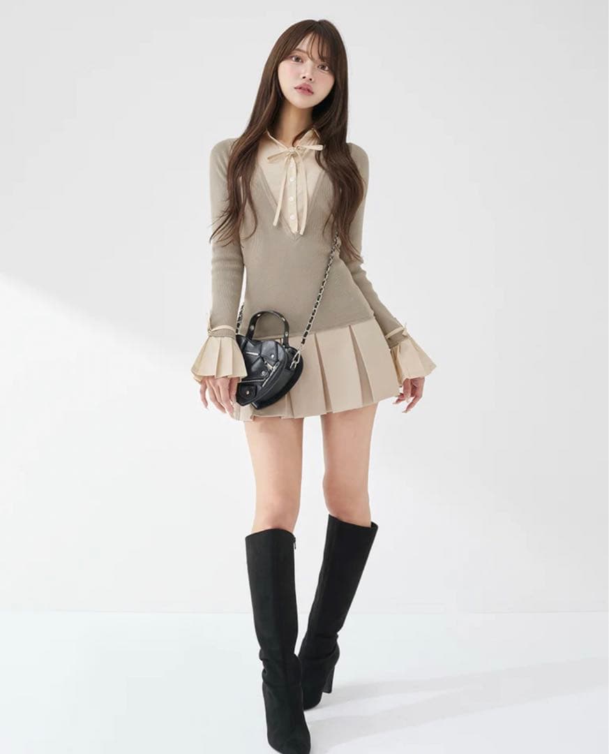 Darich シャツドッキングプリーツミニワンピース　F-L