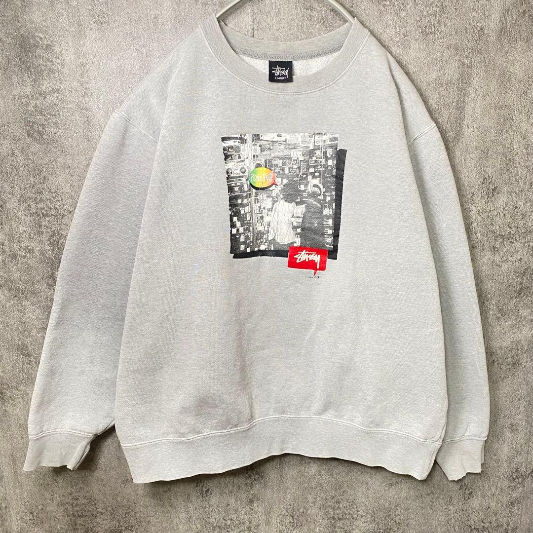 Old Stussy 紺タグ ラスタ調プリント スウェット L グレー 90S