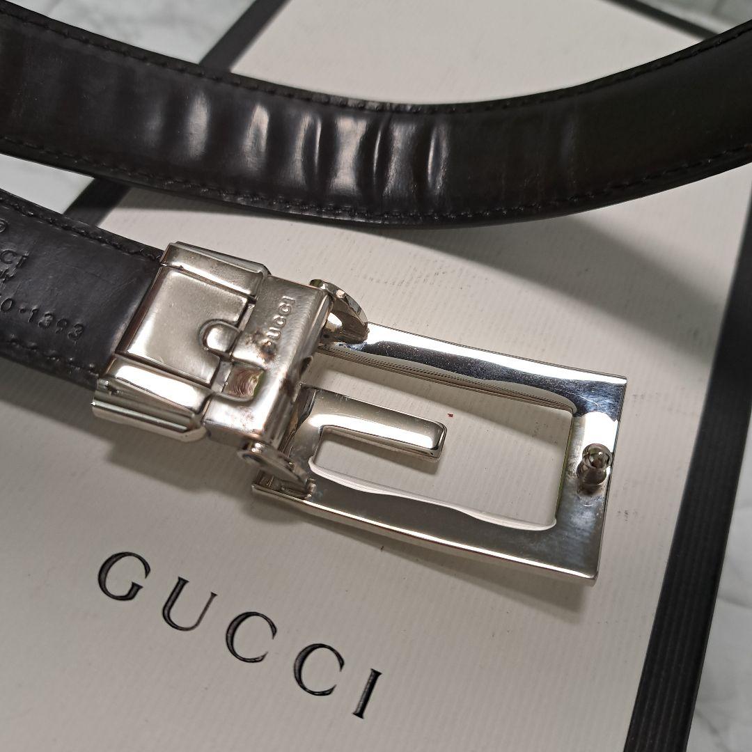 ✨美品✨GUCCI グッチ ベルト Gバックル シルバー金具 本革 ビジネス