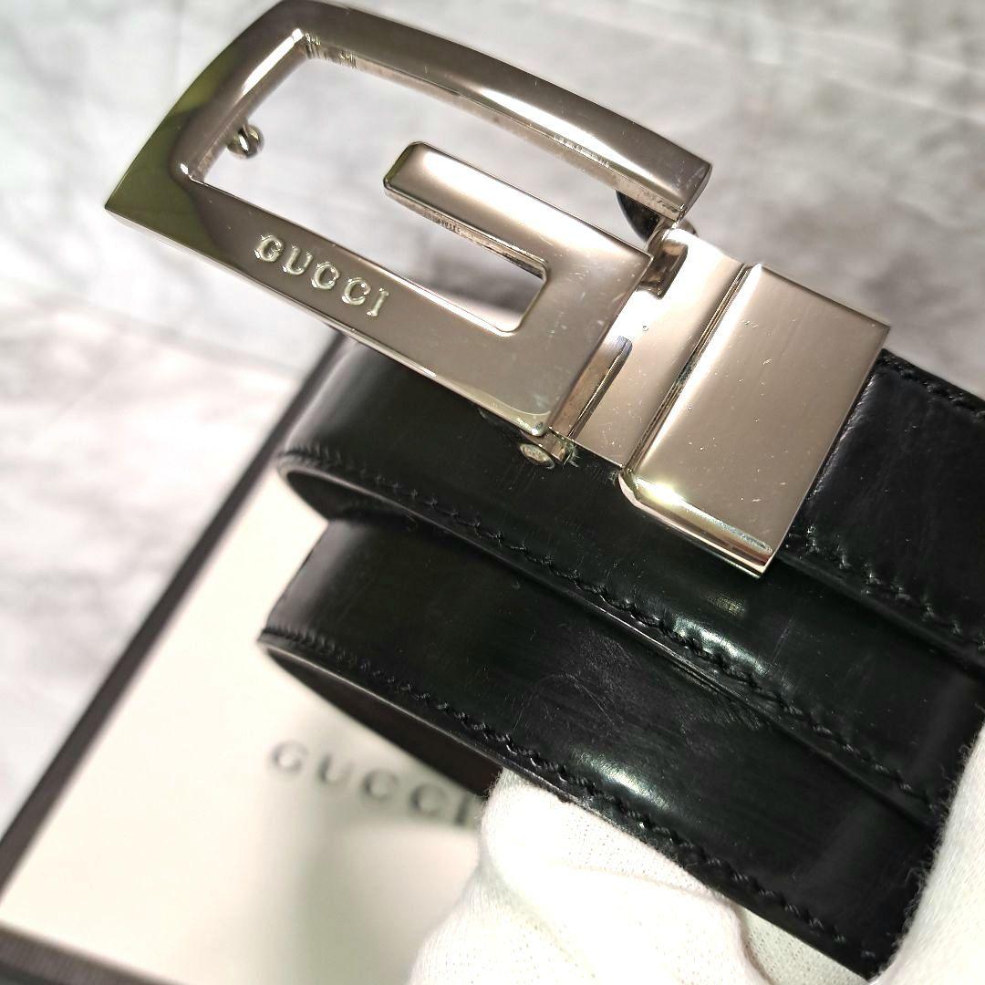 ✨美品✨GUCCI グッチ ベルト Gバックル シルバー金具 本革 ビジネス