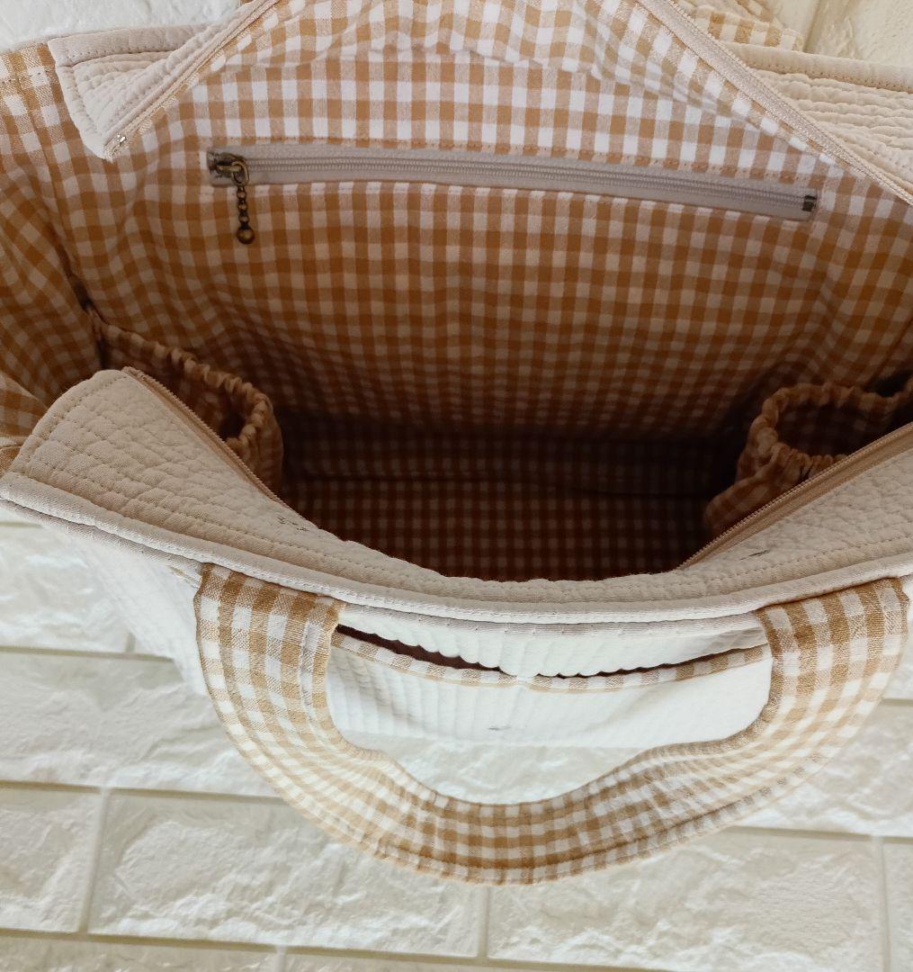 ヌビバッグ ポケットいっぱい ベージュ×リトルフラワー ハンドメイド