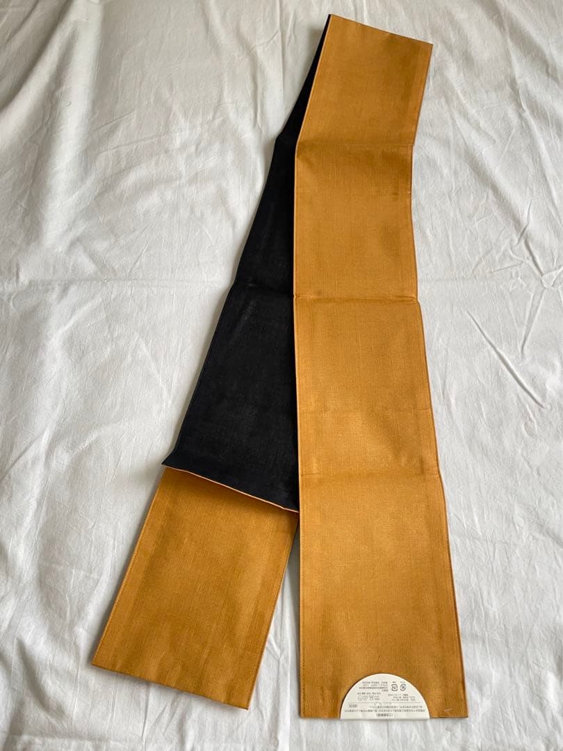 【ツモリチサト】半幅帯 黒とカラシと猫刺繍