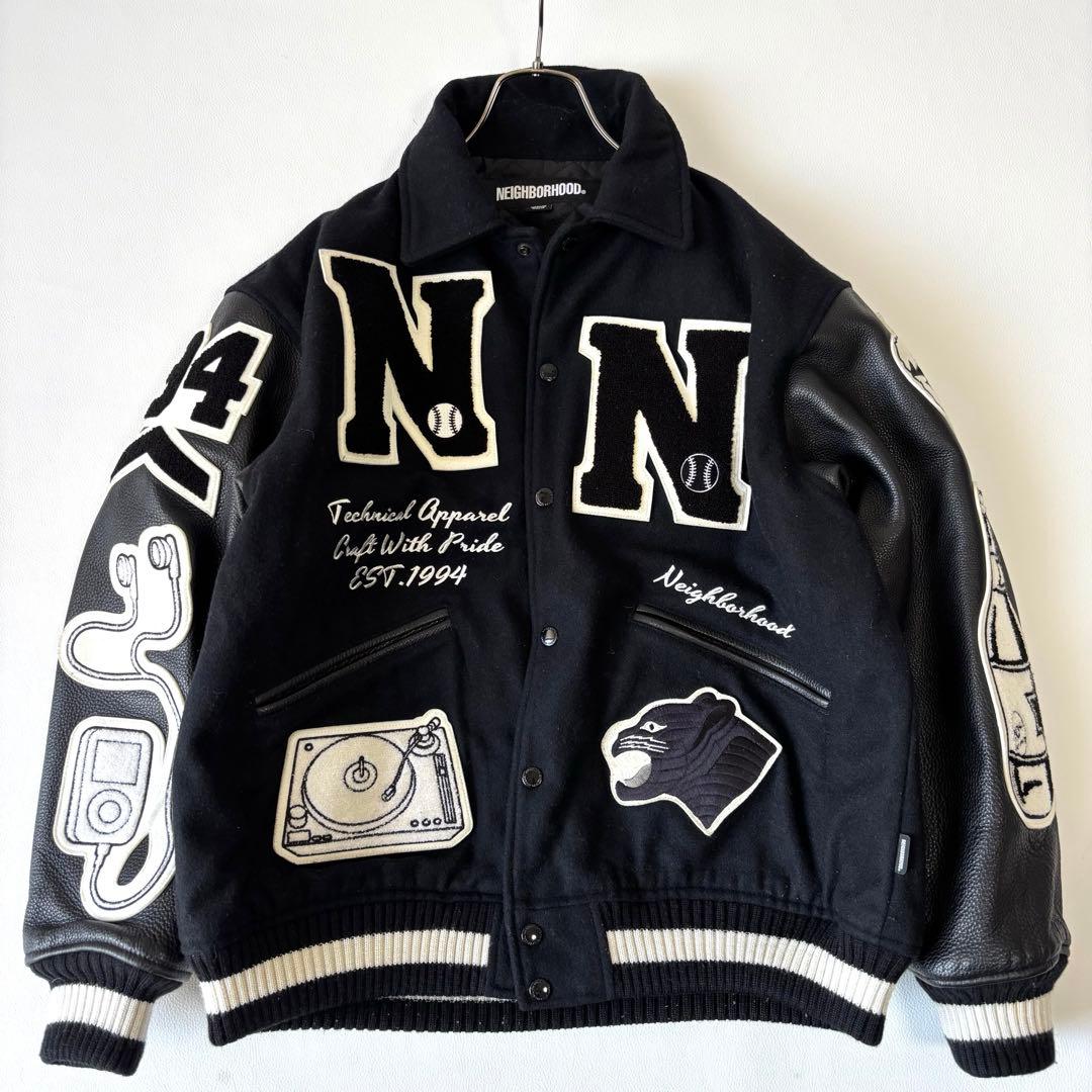 【美品/22AW】ネイバーフッド スタジャン JK.WO メルトンウール レザー