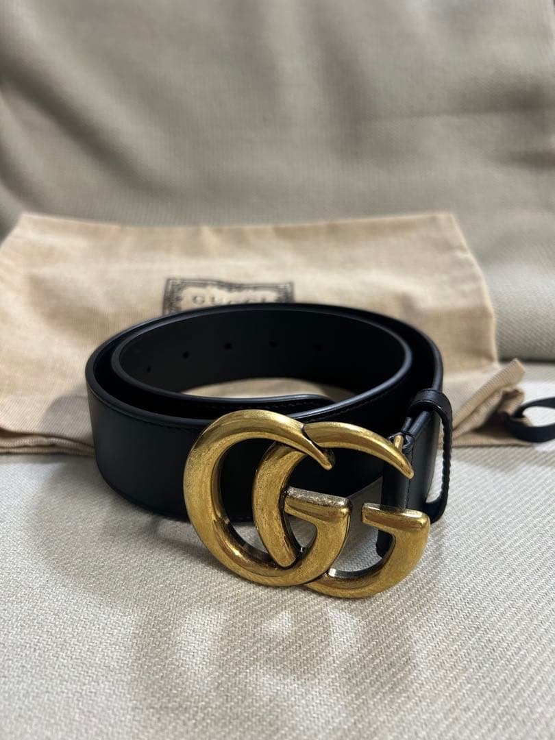 GUCCI ブラックレザー ダブルGロゴベルト サイズ70