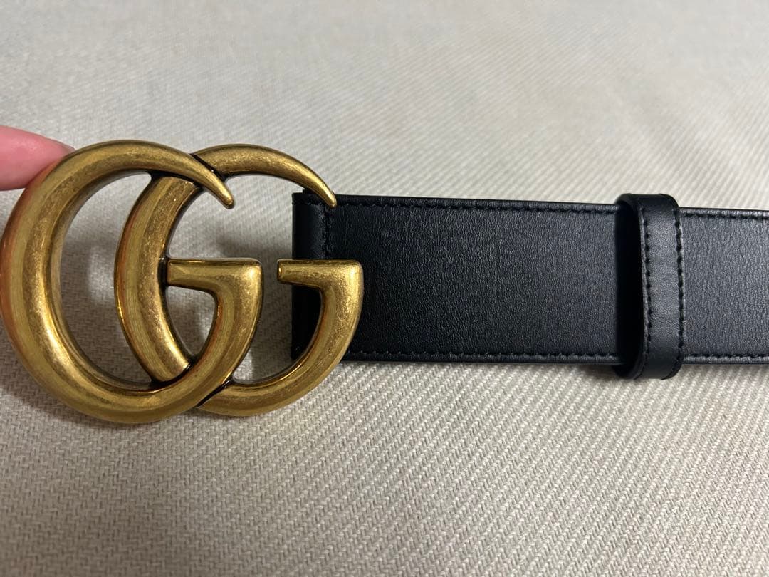 GUCCI ブラックレザー ダブルGロゴベルト サイズ70