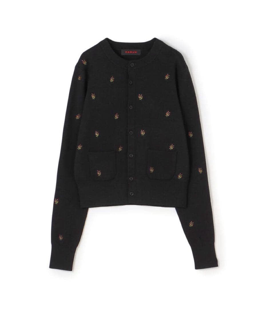 CABaN コットンカシミヤ フラワーエンブロイダリーカーディガン　ブラック系