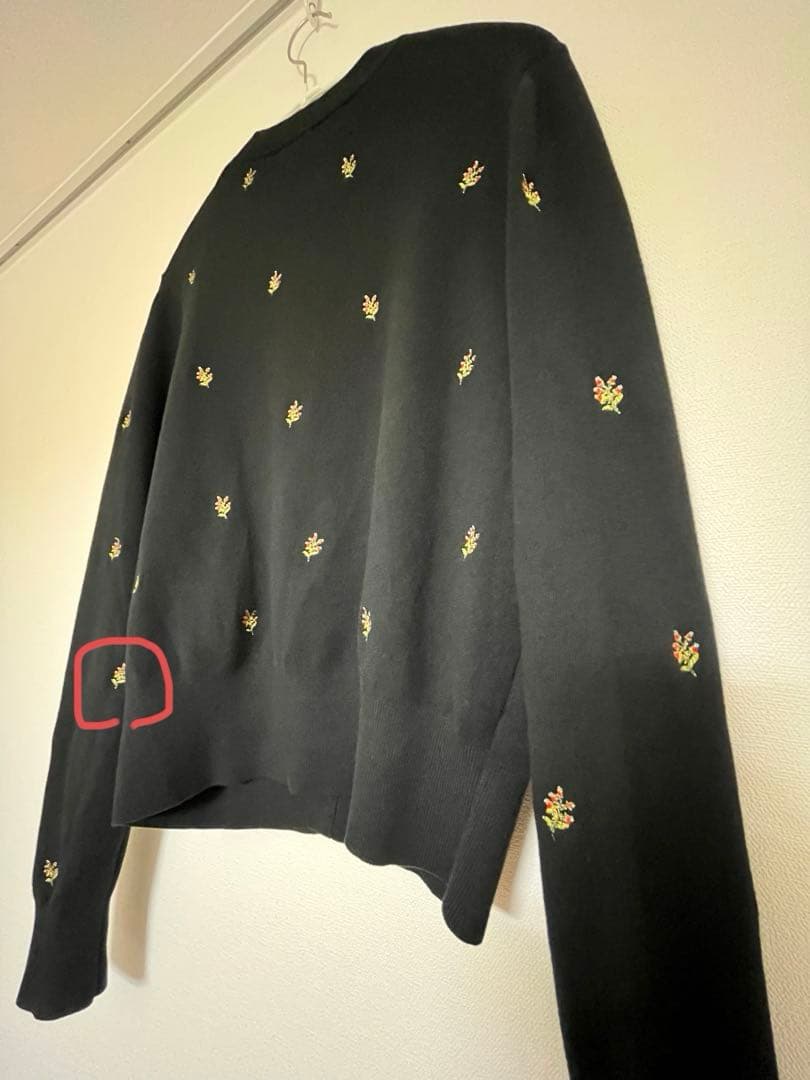 CABaN コットンカシミヤ フラワーエンブロイダリーカーディガン　ブラック系