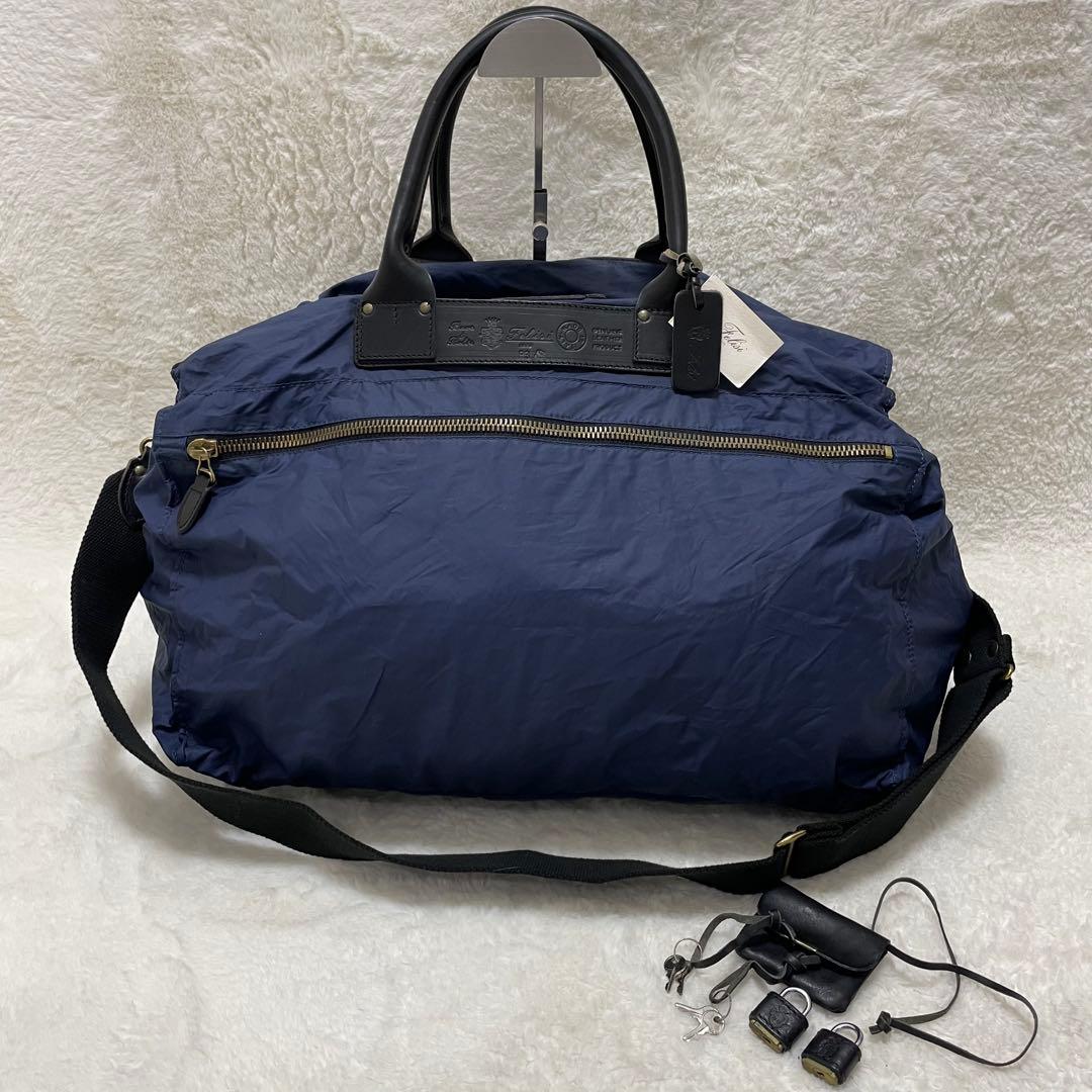 【美品】フェリージ P3 ボストンバッグ ナイロン レザー ネイビーブルー 黒