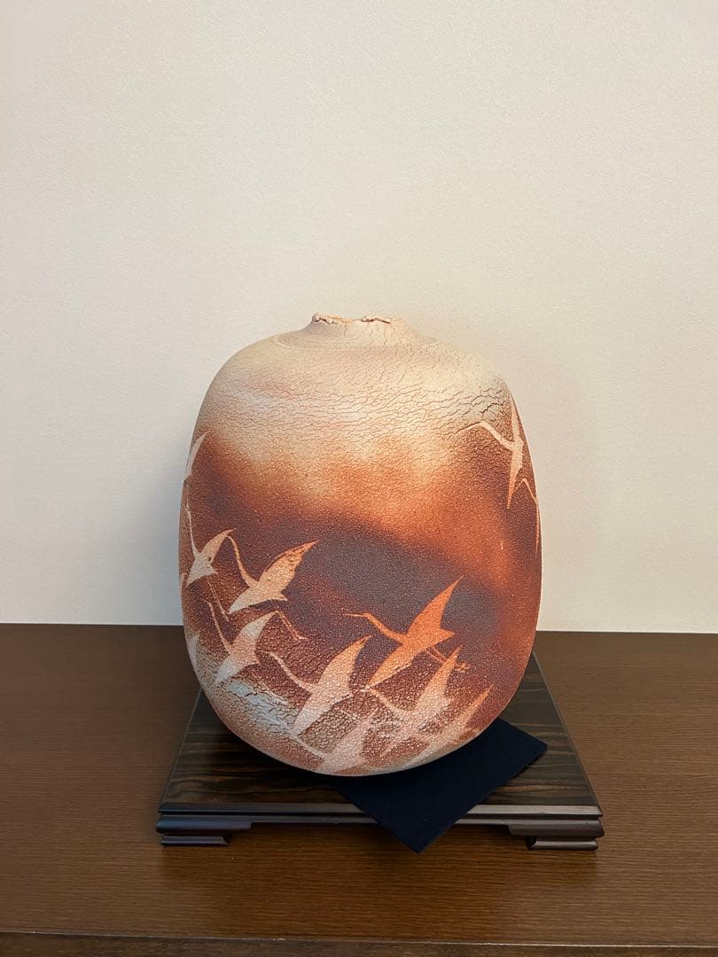 林正太郎作　志野群鶴紋壺