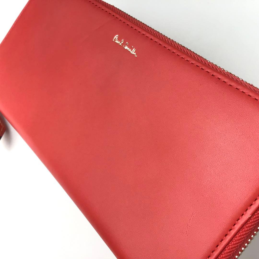 【新品】ポールスミス✨クラシックレザー ラウンド長財布 レッド ストライプ