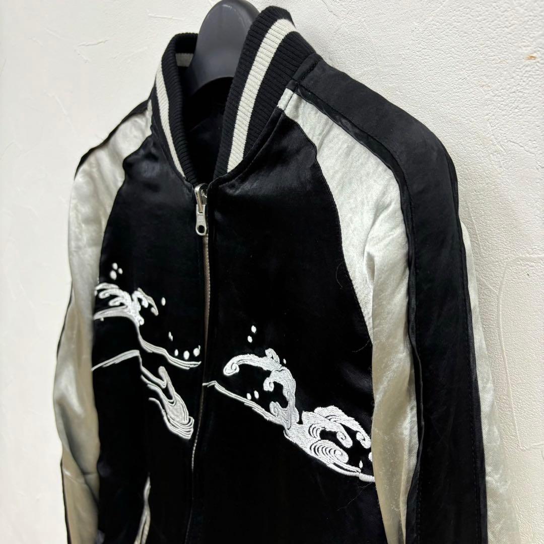 m*o様 美品 花旅楽団 鯨 クジラ 刺繍 レーヨン リバーシブル スカジャン