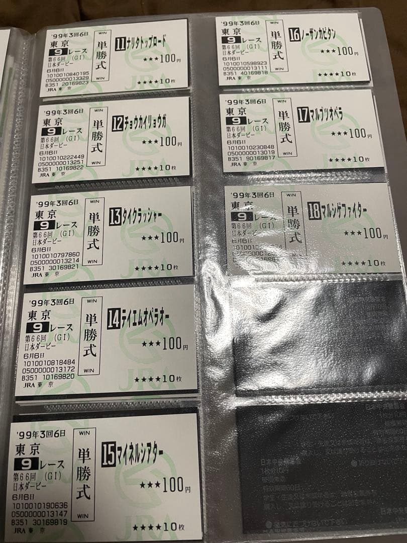 ゔ*す様 1999年　日本ダービー　現地馬券18頭