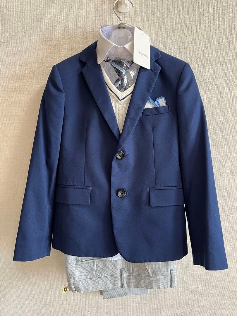 ショパン　ケーブルニットベスト付きブリティッシュスーツセット 140