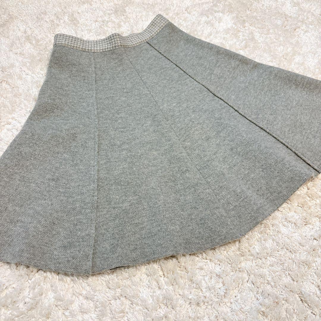 【良品】クリスチャンディオール　カシミヤ混千鳥柄フレアスカート　40 グレー