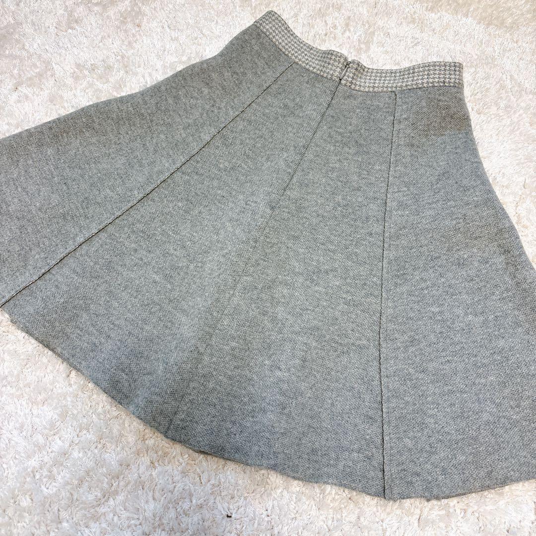 【良品】クリスチャンディオール　カシミヤ混千鳥柄フレアスカート　40 グレー