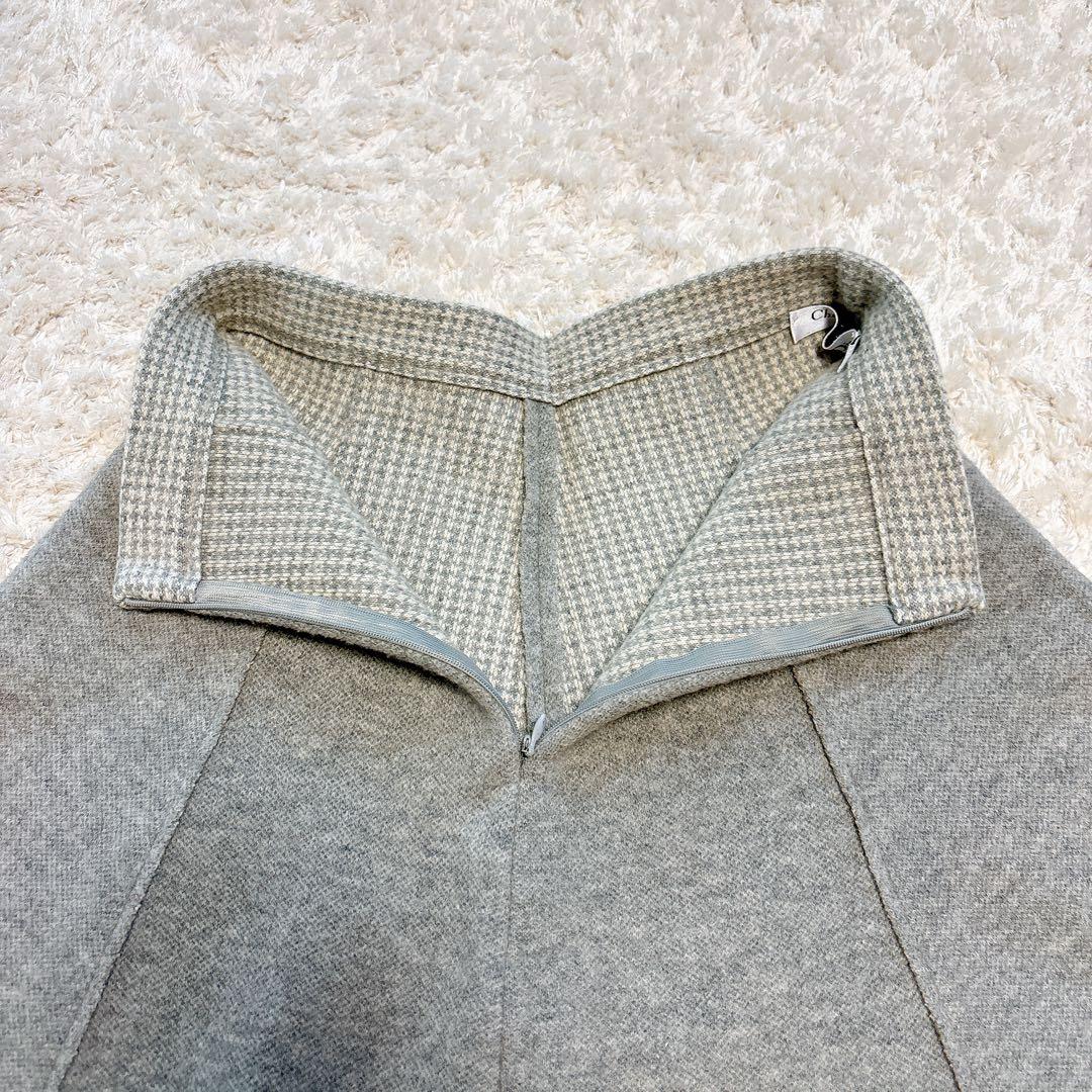 【良品】クリスチャンディオール　カシミヤ混千鳥柄フレアスカート　40 グレー