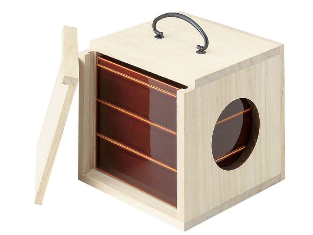 遊山箱　春慶三段重　野外にも持ち出せる手提げ式弁当箱