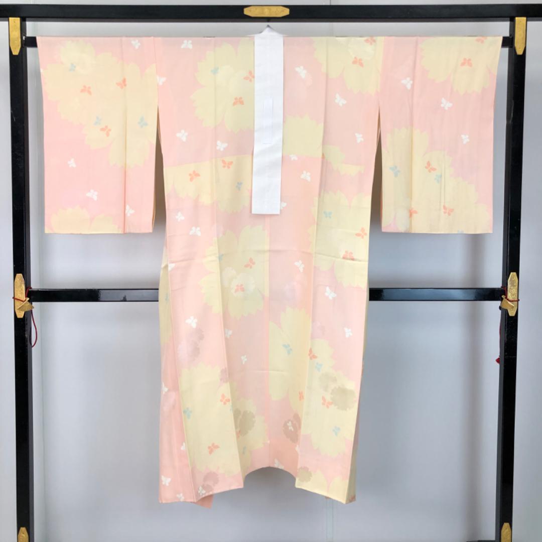 長襦袢 雪輪に蝶々 乙女色 半衿付 J-374