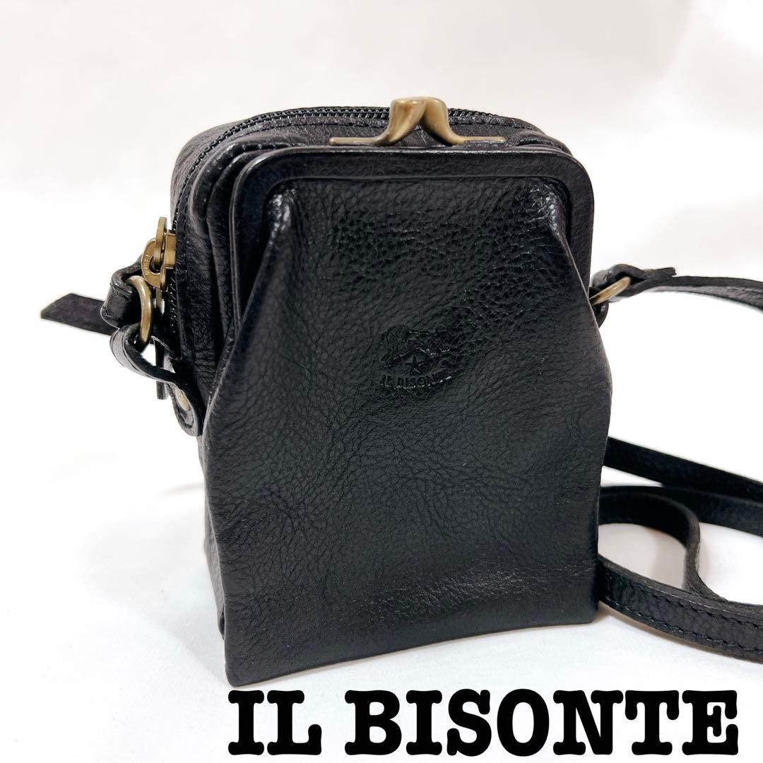 【希少】イルビゾンテ　ミニショルダー ボディバッグ　がま口　斜め掛け　レザー　黒