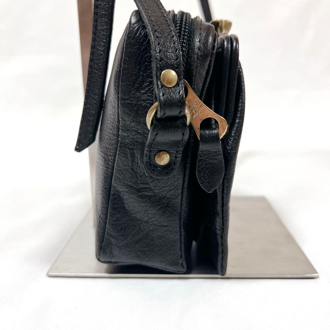 【希少】イルビゾンテ　ミニショルダー ボディバッグ　がま口　斜め掛け　レザー　黒