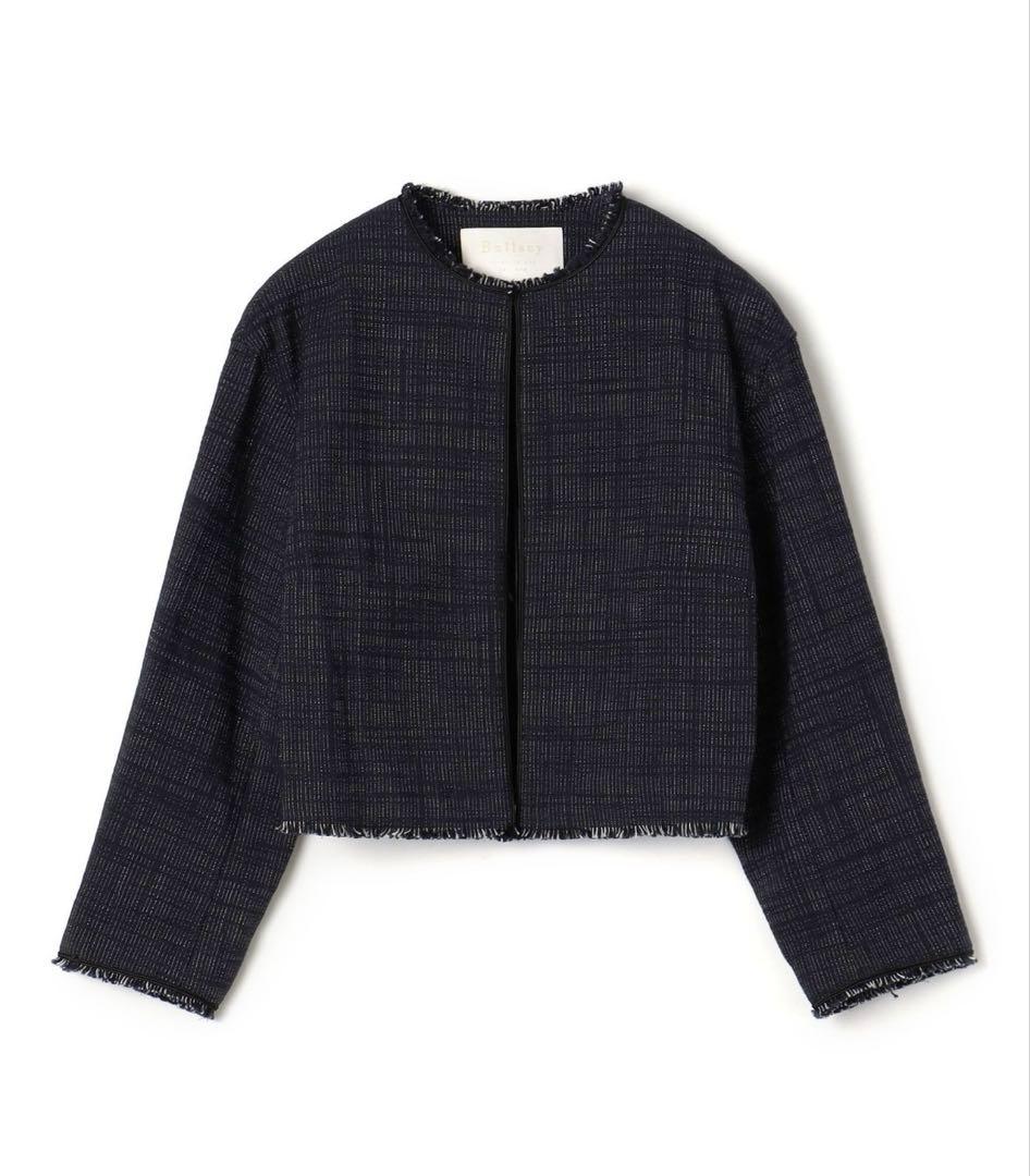 【美品】トゥモローランド　ロングスラブツイード クルーネックジャケット