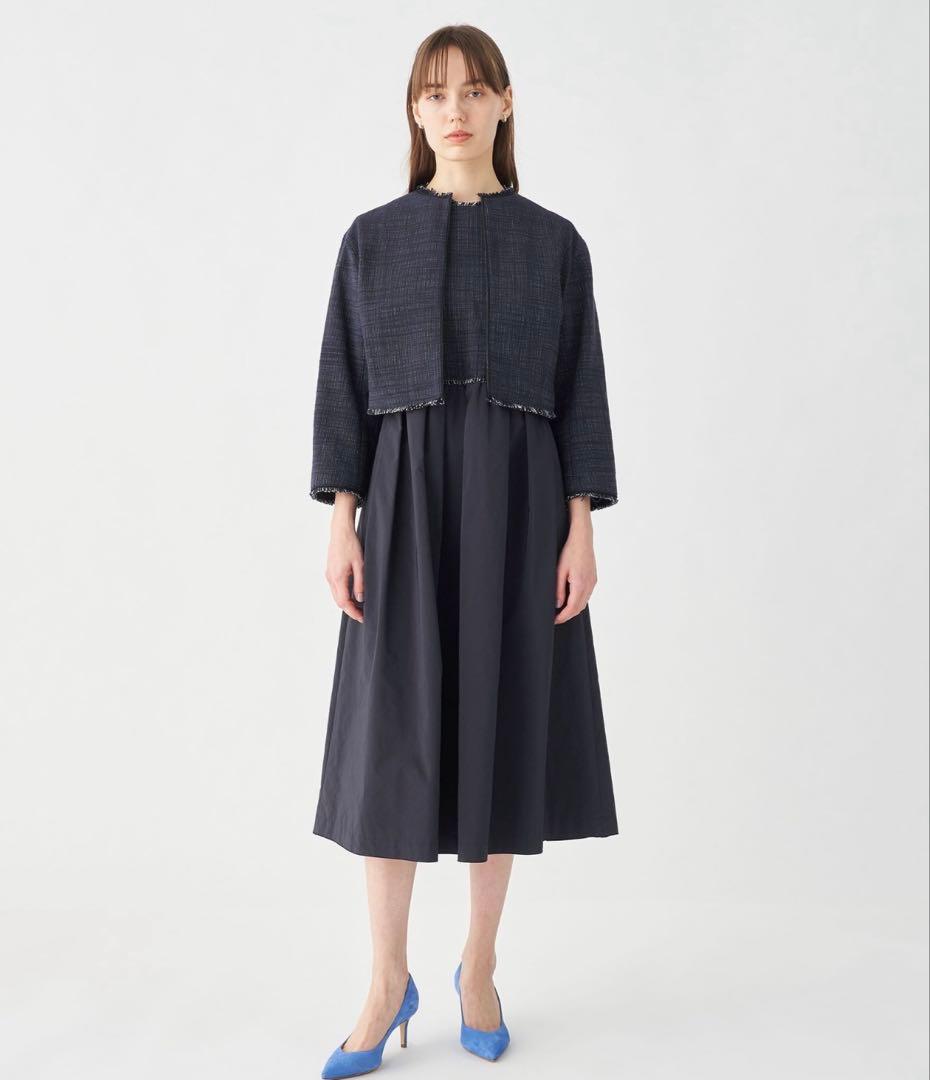 【美品】トゥモローランド　ロングスラブツイード クルーネックジャケット