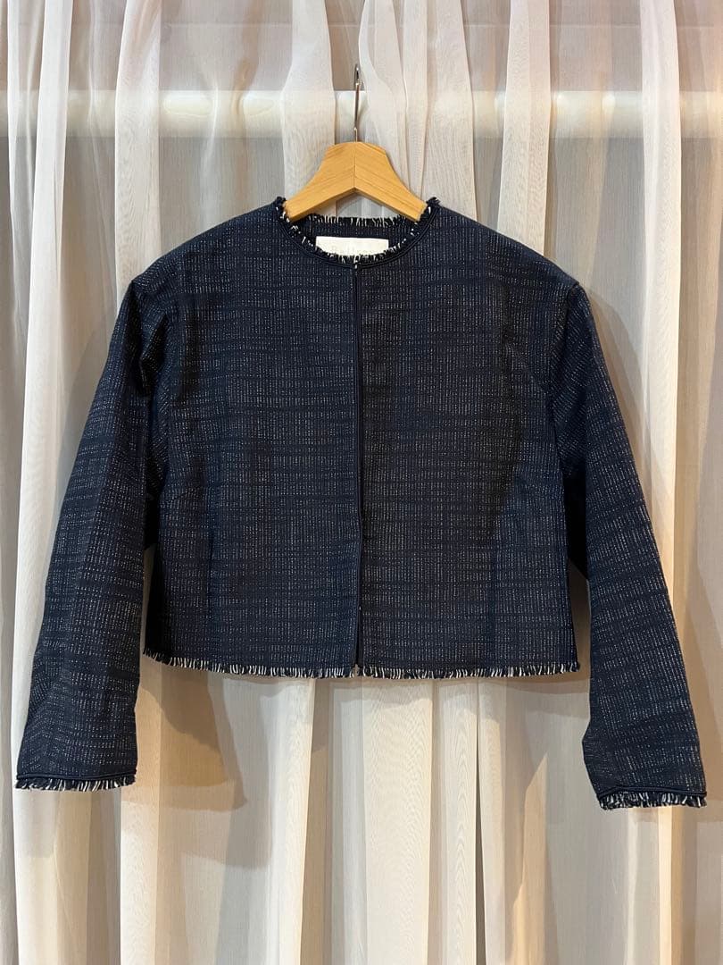 【美品】トゥモローランド　ロングスラブツイード クルーネックジャケット