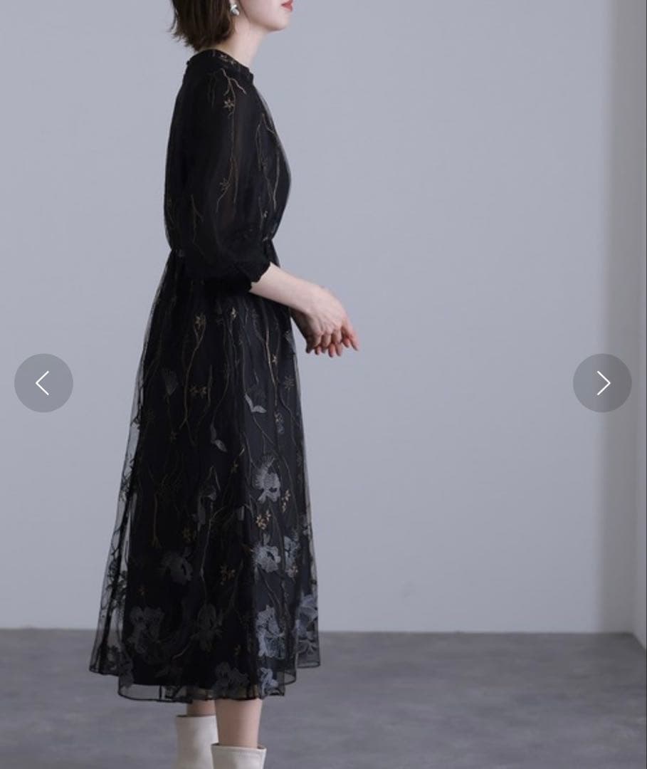 Callarus スタンドカラー刺繍レースワンピースドレス M オケージョン