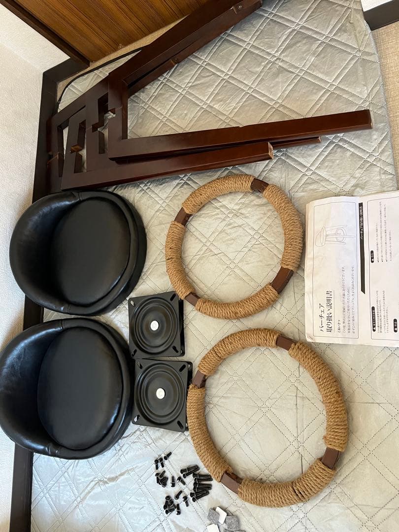 iodoos カウンターチェア 木製360度回転 生地 2脚セット ブラック