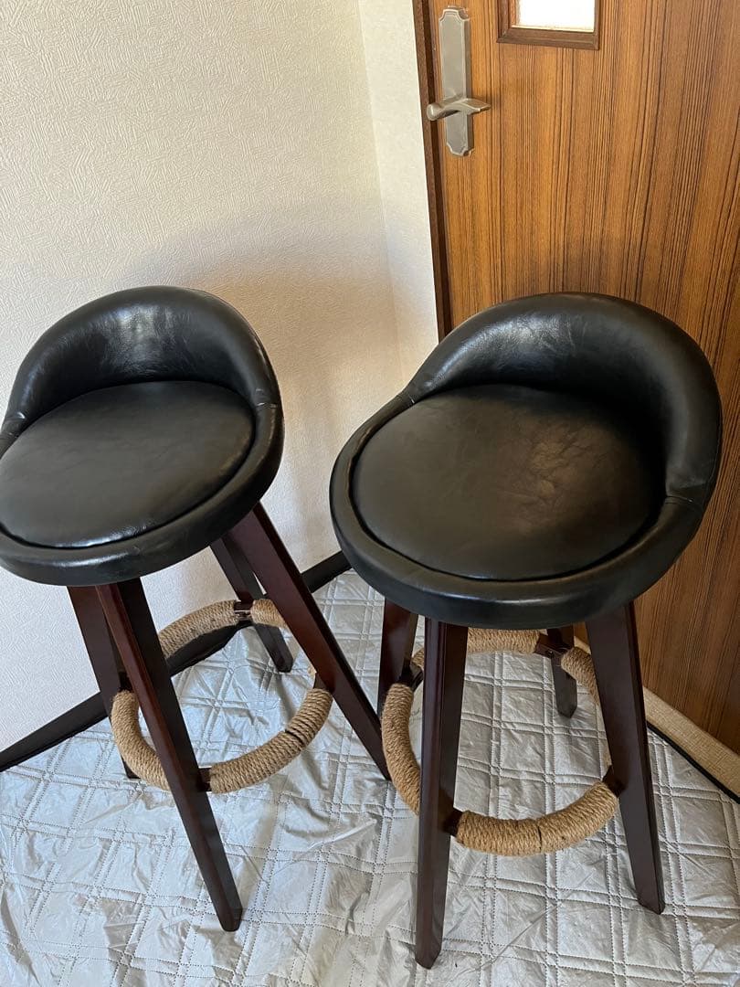 iodoos カウンターチェア 木製360度回転 生地 2脚セット ブラック