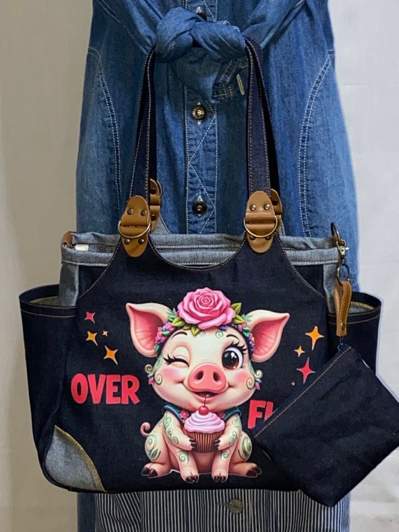 岡山デニム☆ブタさん☆カエル☆リュック対応☆4wayあおりバッグ