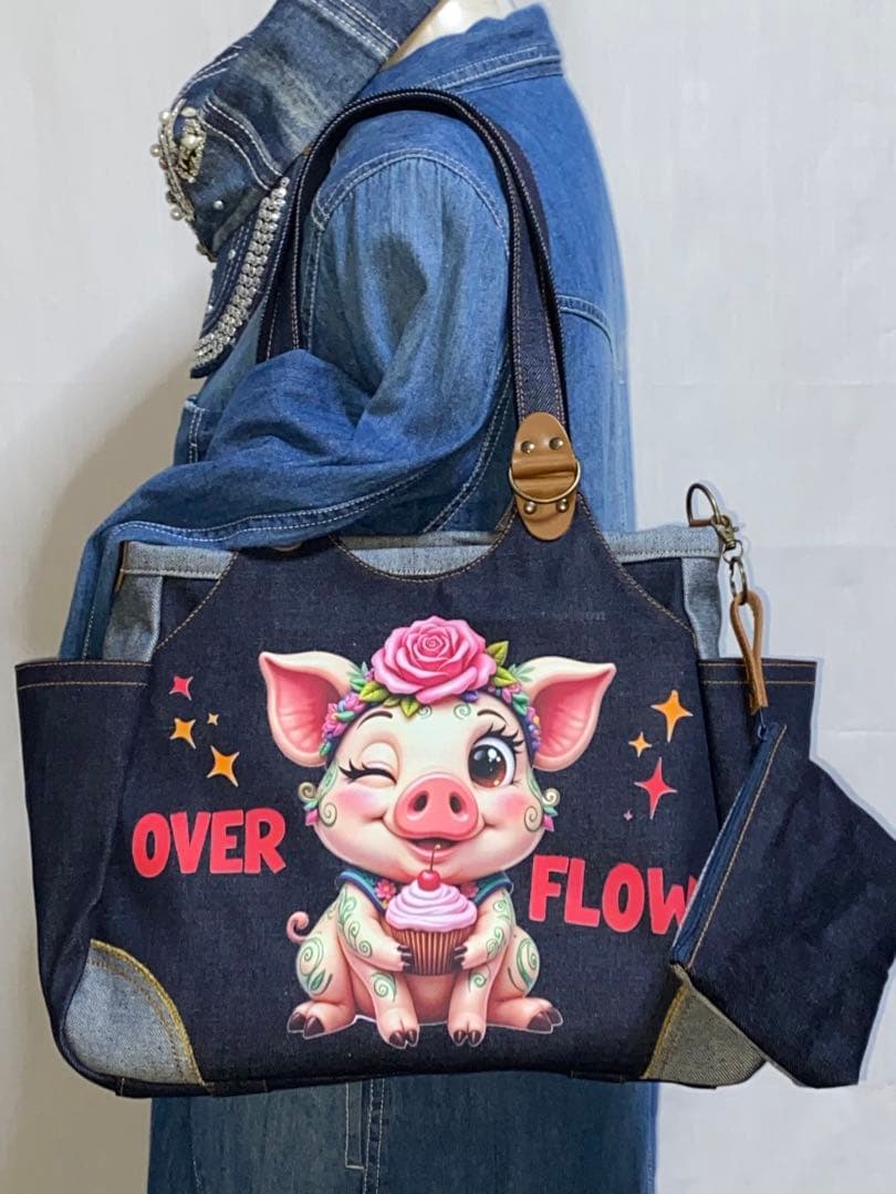 岡山デニム☆ブタさん☆カエル☆リュック対応☆4wayあおりバッグ