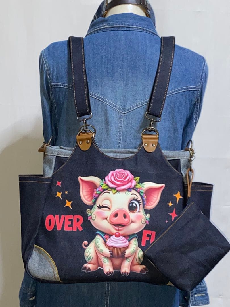 岡山デニム☆ブタさん☆カエル☆リュック対応☆4wayあおりバッグ