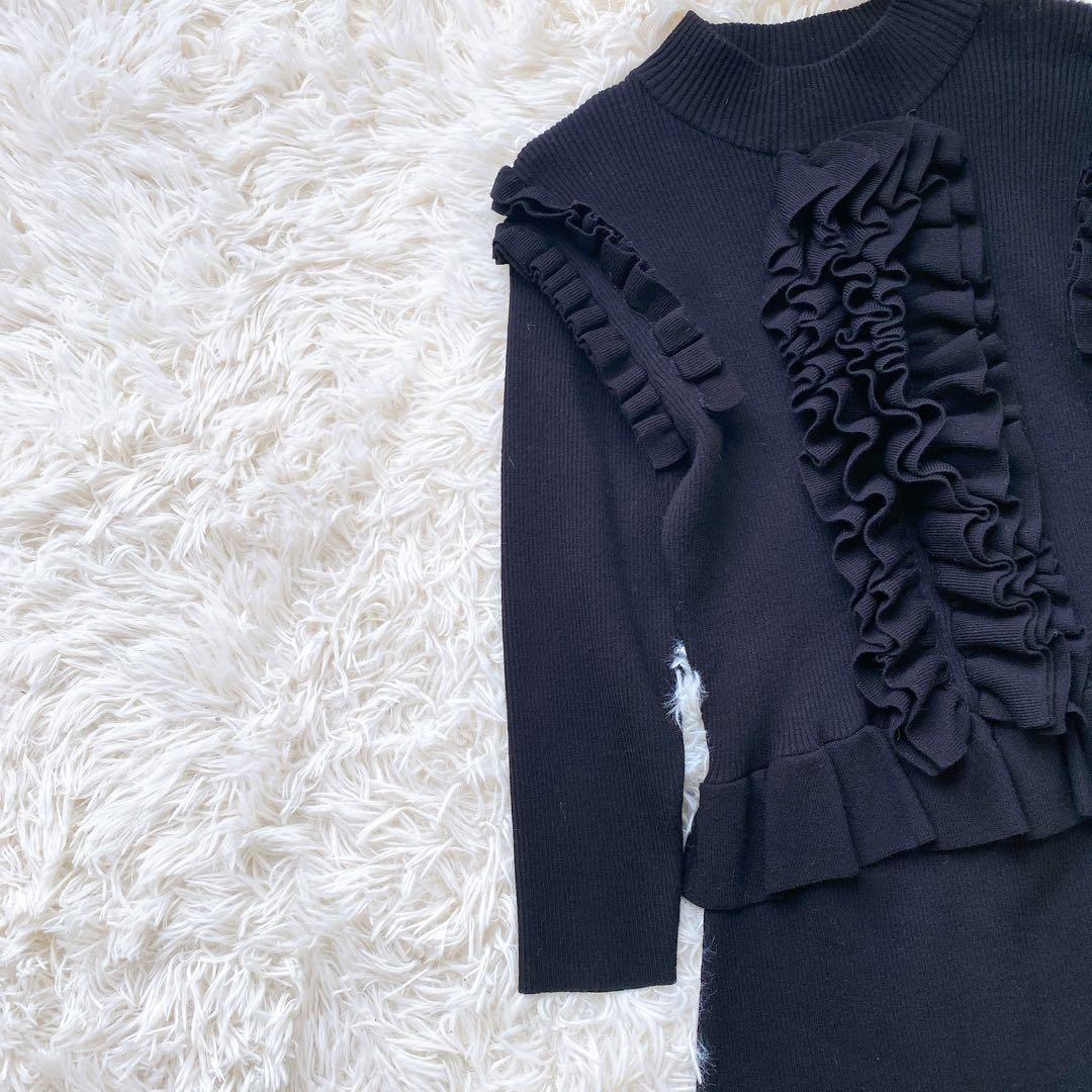 コルコバード　CORCOVADO フリルリブニットロングワンピース　ブラック