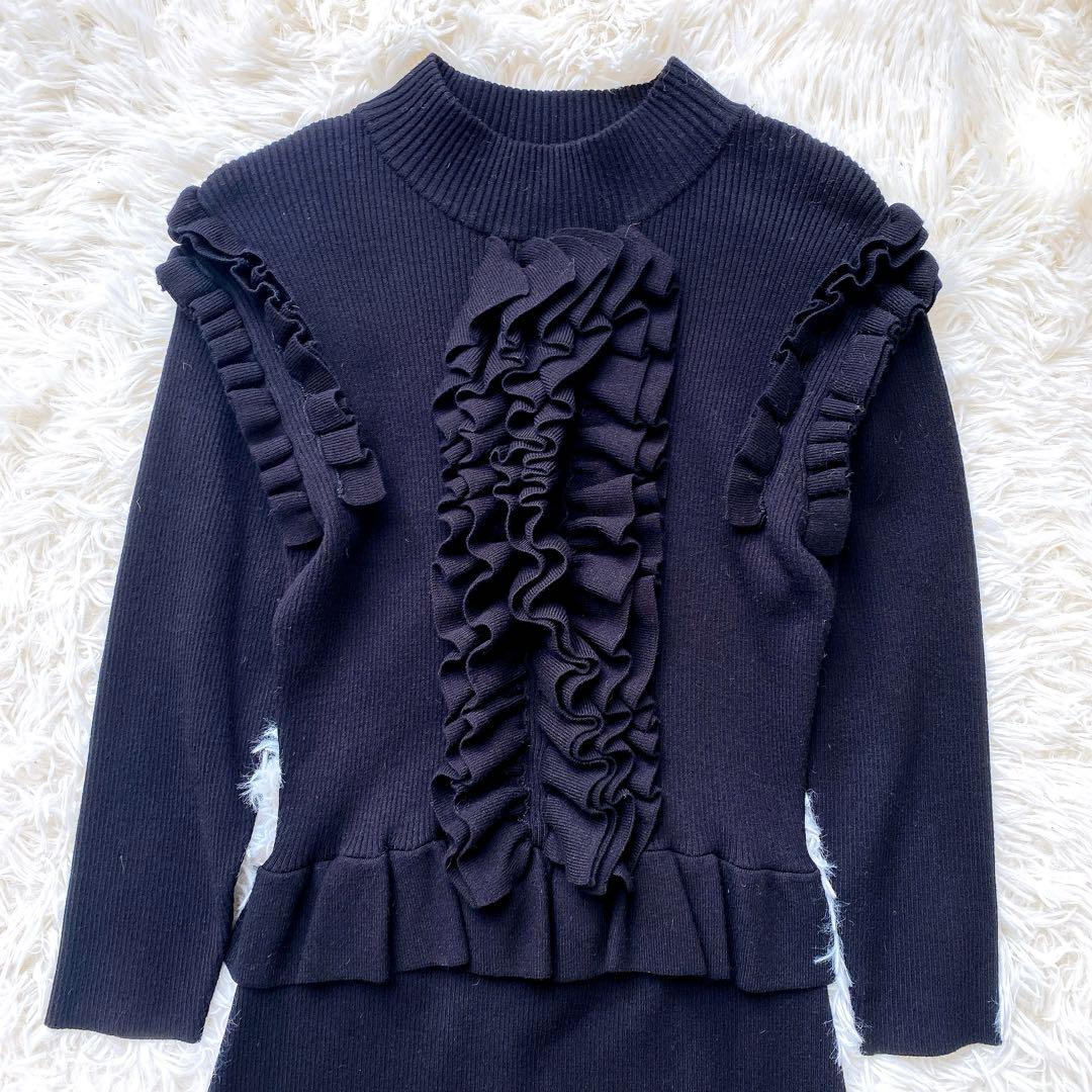 コルコバード　CORCOVADO フリルリブニットロングワンピース　ブラック