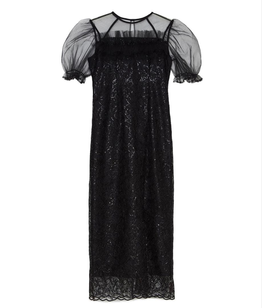 チュールフラワースパンコールIラインワンピースドレス結婚式二次会パーティー成人式