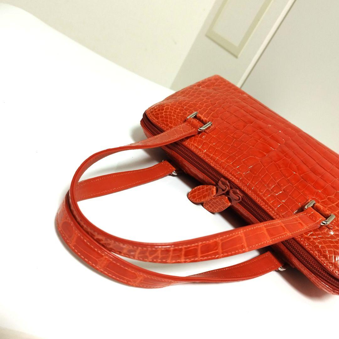 ほぼ未使用☆　JRA認定　シャイニー　クロコダイル　ハンドバッグ　ボストンバッグ