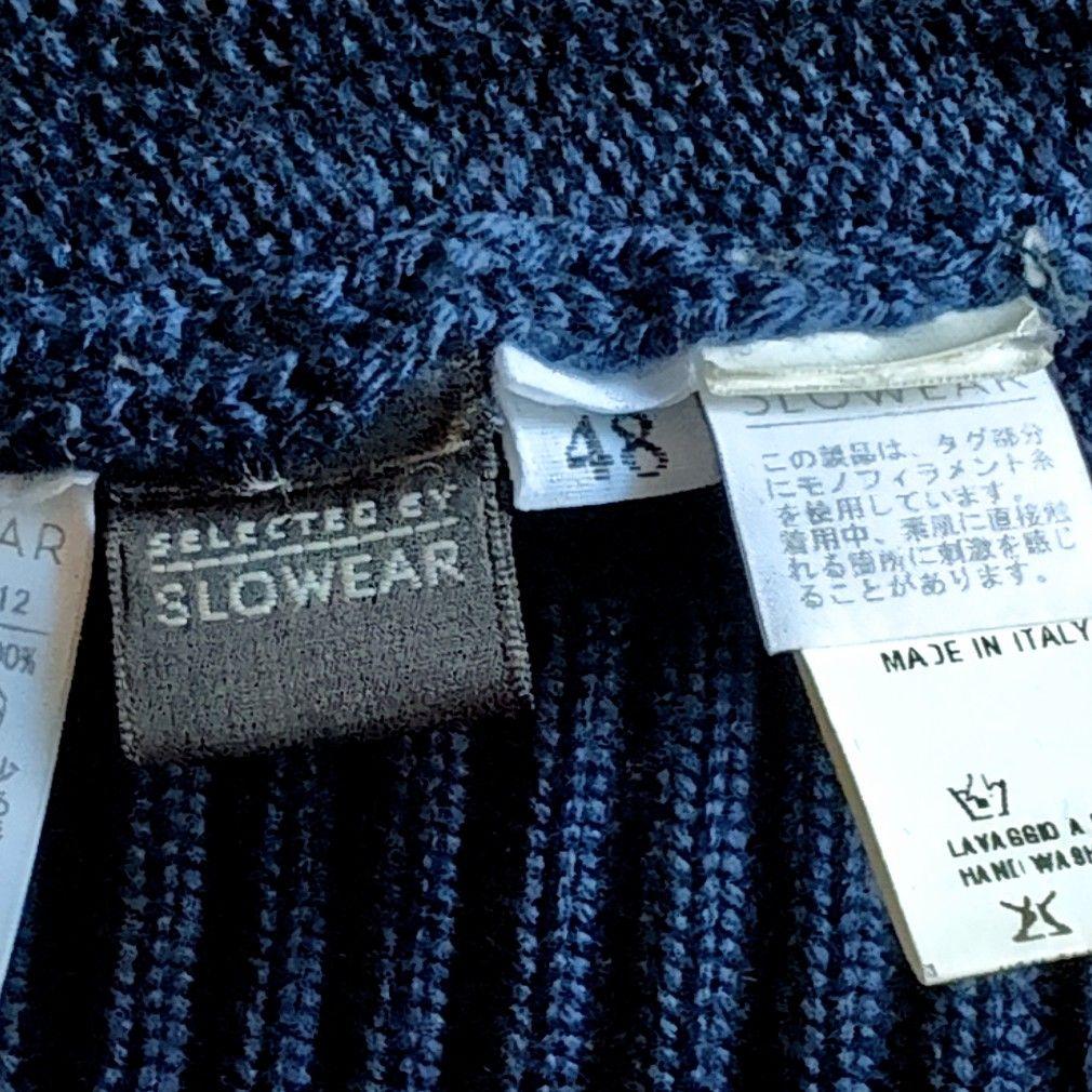 美品 ザノーネ 肉厚ウール タートルネック ニットセーター 48 ネイビー