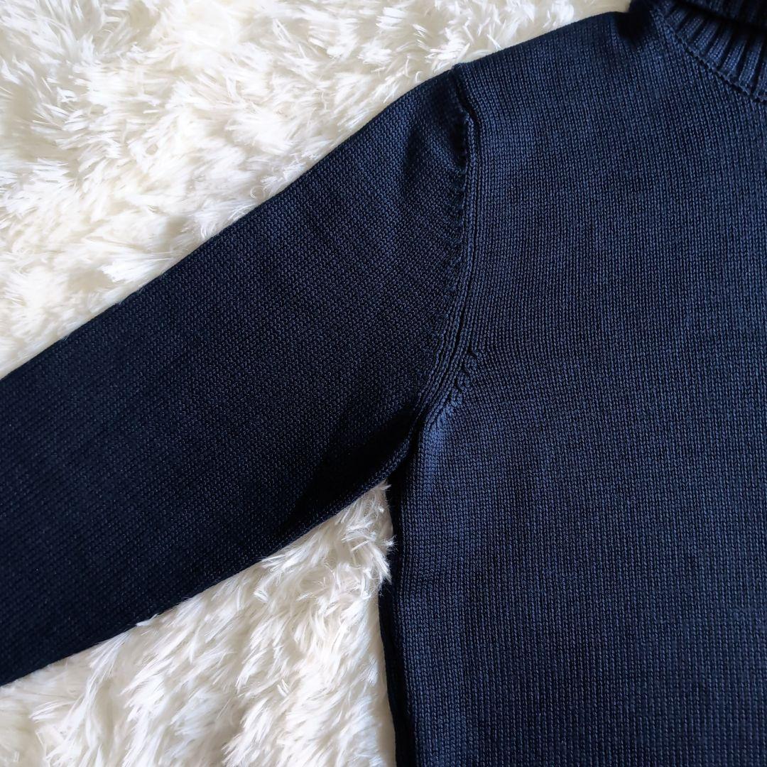 美品 ザノーネ 肉厚ウール タートルネック ニットセーター 48 ネイビー