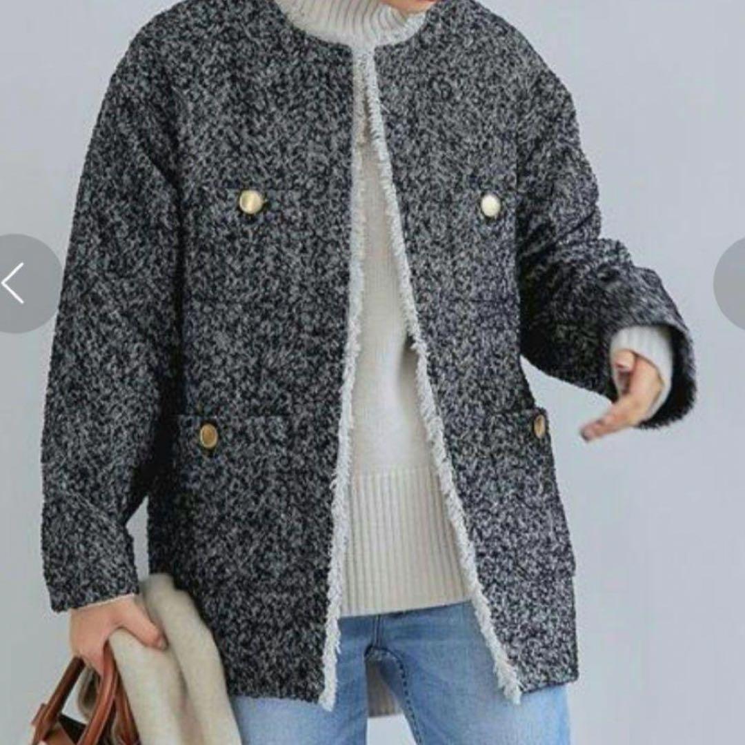 グリーンレーベルリラクシング ツイードノーカラージャケット38